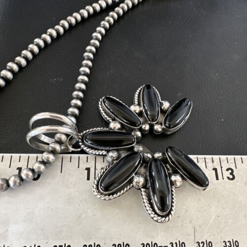 Men's Black Onyx Naja Pendant Necklace | Navajo Pearls | Sterling Silver | Authentic Native American Handmade | 17071