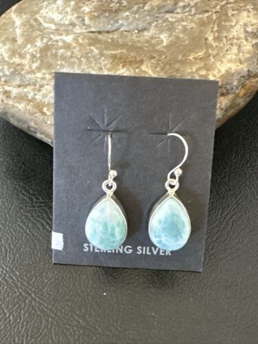 Navajo Blue Larimar Dangle Earrings | Sterling Silver | Authentic Native American Handmade | 17293