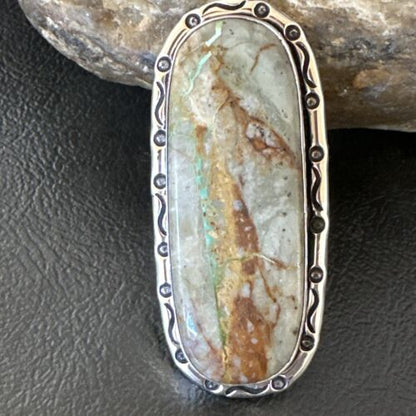 Navajo Ribbon Boulder Green Turquoise Ring | Sterling Silver | Sz 8.5 | 16254