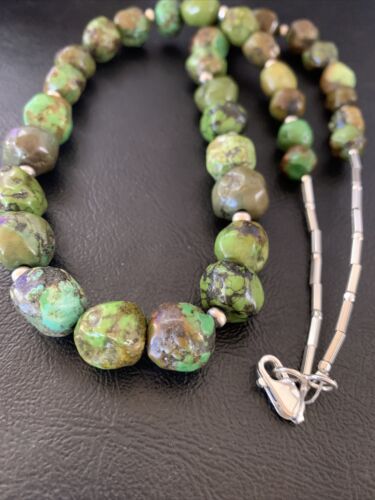 Navajo Green Graduated Turquoise Necklace | Sterling Silver | Authentic Native American | 22" | 11708