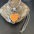 Navajo Orange Spiny Oyster Heart Pendant Necklace | Sterling Silver | Authentic Native American Handmade | 16447