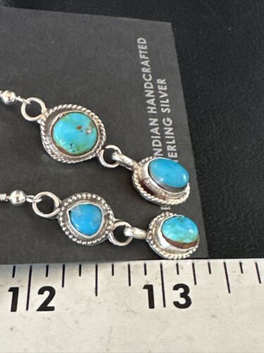 Kingman Turquoise Dangle Earrings | Navajo Sterling Silver | Authentic Native American Handmade | 14871