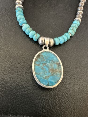 Navajo Men's Blue Spiderweb Turquoise Pendant Necklace | Sterling Silver | Authentic Native American Handmade | 17116