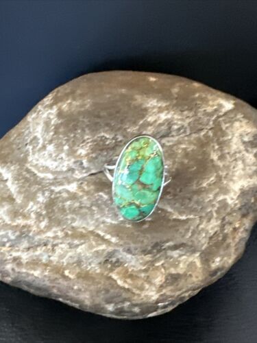 Navajo Green Mojave Turquoise Ring | Sterling Silver | Sz 7 | Authentic Native American Handmade | 15597