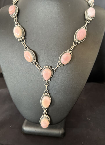 Navajo Pink Conch Lariat Necklace | Sterling Silver Pendant | 30" | Authentic Native American Handmade | 15871
