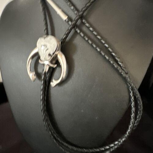 Men's Naja White Buffalo Turquoise Bolo Tie | Navajo Sterling Silver | Authentic Native American Handmade | 15275 - Masha USA