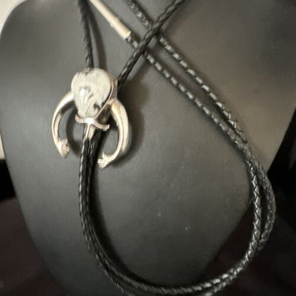 Men's Naja White Buffalo Turquoise Bolo Tie | Navajo Sterling Silver | Authentic Native American Handmade | 15275 - Masha USA