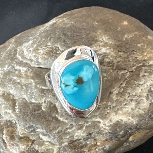 Navajo Blue Kingman Turquoise Ring | Sterling Silver | Sz 10 | Authentic Native American Handmade | 16583