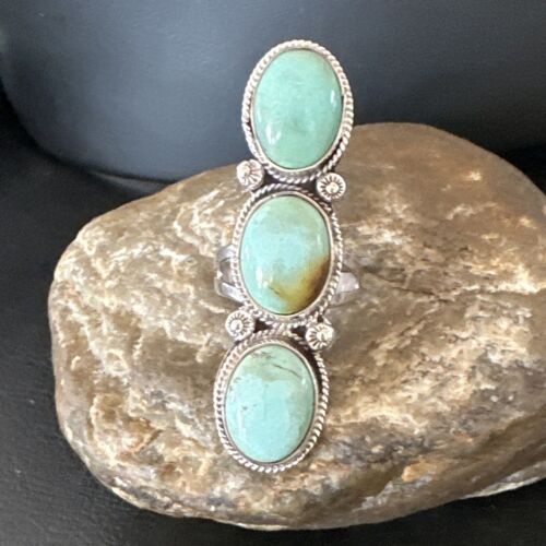 Navajo Blue Dry Creek Turquoise Multi-Stone Ring | Authentic Native American Sterling Silver | Sz 10 | 16732