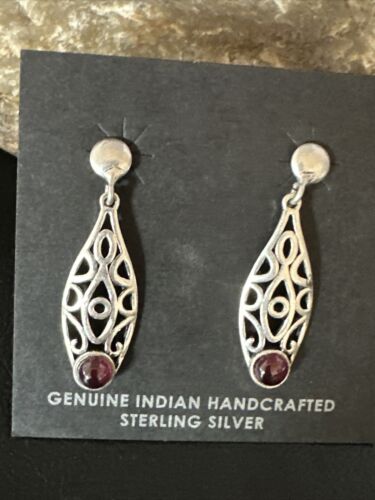 Navajo Burgundy Carnelian Dangle Earrings | Sterling Silver | Authentic Native American Handmade | 14926
