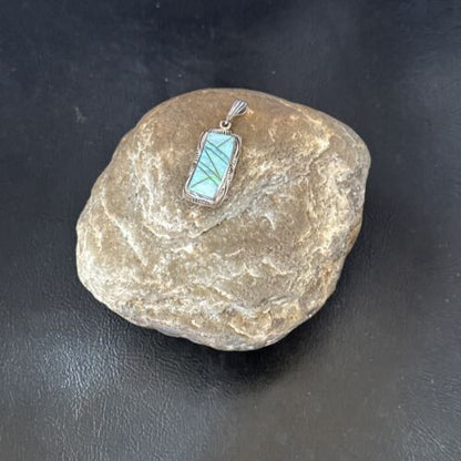 Navajo Blue Fire Opal Inlay Pendant | Sterling Silver | Authentic Native American Handmade | 16484