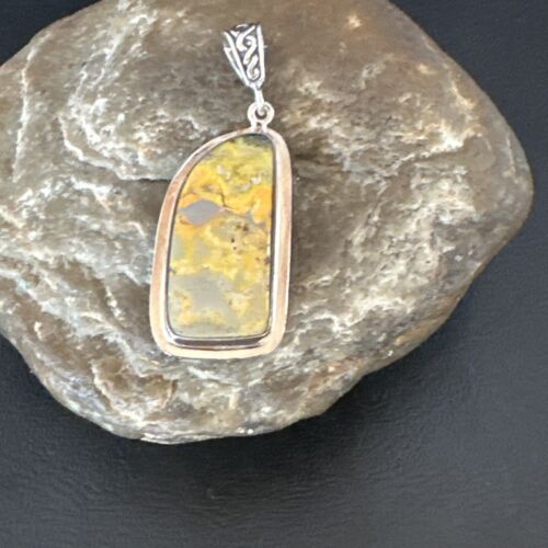 Navajo Bumblebee Jasper Pendant Necklace | Sterling Silver | Authentic Native American Handmade | 15967