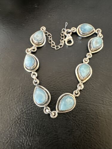 Navajo Blue Larimar Link Bracelet | Sterling Silver | 8" | Authentic Native American Handmade | 16083