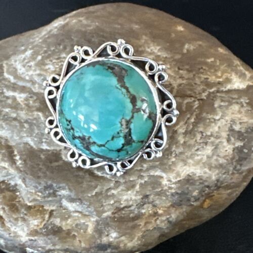 Navajo Blue Spiderweb Turquoise Ring | Sterling Silver | Sz 9.5 | Authentic Native American Handmade | 15493