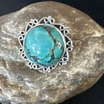 Navajo Blue Spiderweb Turquoise Ring | Sterling Silver | Sz 9.5 | Authentic Native American Handmade | 15493