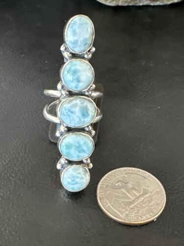 Navajo Blue Larimar Multi-Stone Ring | Authentic Native American Sterling Silver | Multi-Stone | Sz 6.5 | 15980