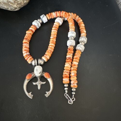 Navajo White Buffalo Turquoise Spiny Naja Pendant Necklace | Sterling Silver | 23" | 14930