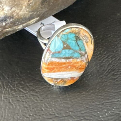 Navajo Turquoise Spiny Oyster Ring | Sterling Silver | Sz 8 | Authentic Native American Handmade | 16612