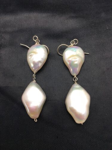 Handmade Sterling Silver Pearl Dangle Earrings | 1.5" | 03080