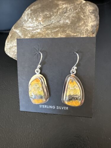 Navajo Bumblebee Jasper Earrings | Sterling Silver | Authentic Native American Handmade | 15824