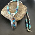 Navajo Blue Turquoise Jasper Lapis Inaly Pendant Necklace | Sterling Silver | 16926