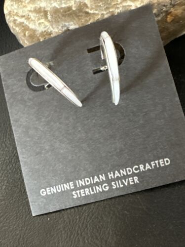Navajo Pink Mother of Pearl Dangle Inlay Earrings | Sterling Silver | Authentic Native American Handmade | 15302