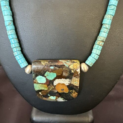 Navajo SpiderWeb Turquoise Heishi Pearls Necklace | Sterling Silver | 20" | Authentic Native American Handmade | 17089 - Masha USA