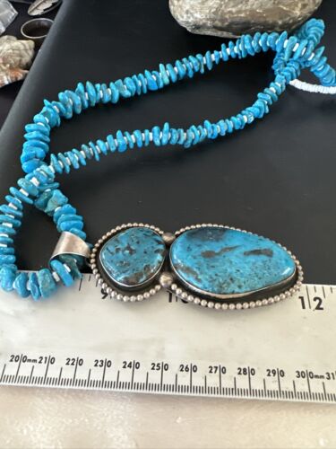 Navajo Blue Kingman Turquoise Pendant Necklace | Sterling Silver | 32" | Authentic Native American Handmade | 16068