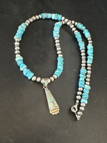Navajo Kingman Turquoise Pendant Necklace | Sterling Silver | Native American Handmade | 14833