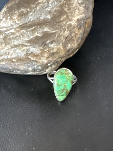 Navajo Green Mojave Turquoise Ring | Sterling Silver | Sz 10 | Authentic Native American Handmade | 15602