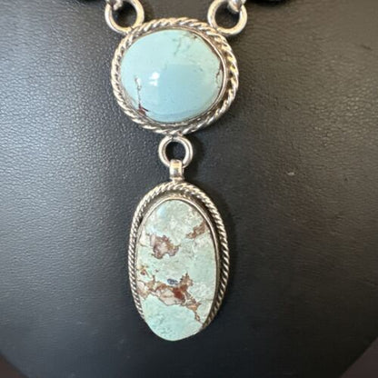 Navajo Blue Golden Hills Turquoise Lariat Necklace Pendant | Sterling Silver | Authentic Native American Handmade | 16282