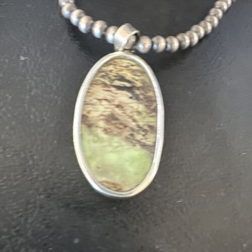 Navajo Green Gaspeite Pendant Necklace | Sterling Silver | Authentic Native American Handmade | 15481