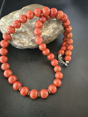 Navajo Apple Sponge Coral Bead Necklace | 10mm | Sterling Silver | 21" | Authentic Native American Handmade | 16817