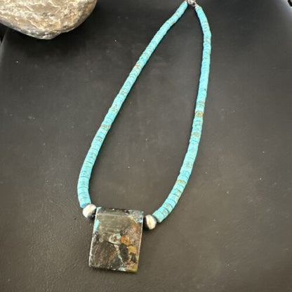 Navajo Spiderweb Turquoise Heishi Pearls Necklace | Sterling Silver | 20" | Authentic Native American Handmade | 16864