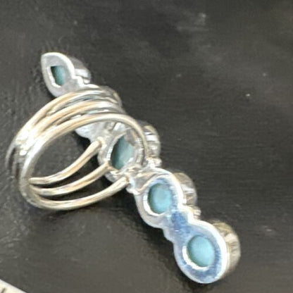 Navajo Women's Cluster Blue Larimar Ring | Authentic Native American Sterling Silver | Multi-Stone | Sz 7.5 | 16151
