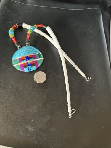 Santo Domingo Shell Turquoise Coral Inlay Necklace | Sterling Silver | 22" | Stabilized | 15324
