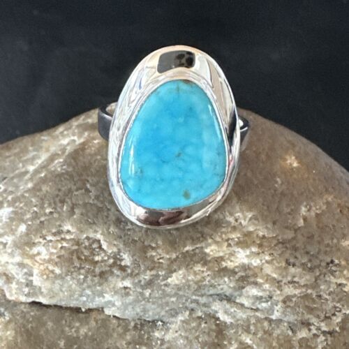 Navajo Blue Kingman Turquoise Ring | Sterling Silver | Sz 10 | Authentic Native American Handmade | 16581