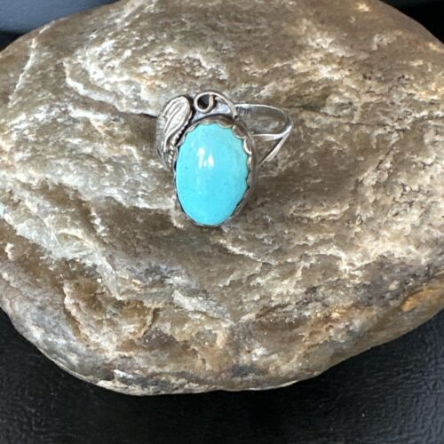 Navajo Blue Kingman Turquoise Ring | Sterling Silver | Sz 8 | Authentic Native American Handmade | 15355