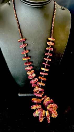 Navajo Purple Spiny Oyster Shell Graduated Necklace | Sterling Silver | 28" | Authentic Native American Handmade | 17175