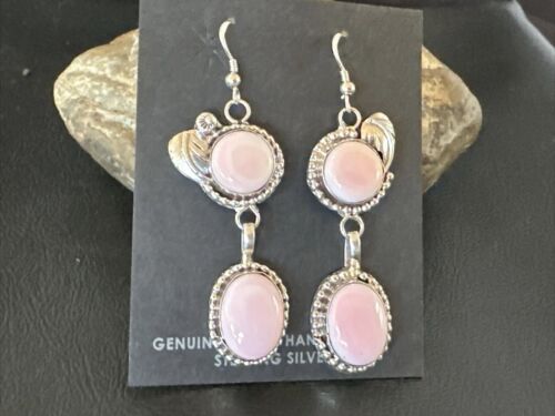 NWT Navajo Pink Conch Shell Dangle Earrings | Sterling Silver | Authentic Native American Handmade | 17217