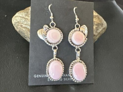 NWT Navajo Pink Conch Shell Dangle Earrings | Sterling Silver | Authentic Native American Handmade | 17217