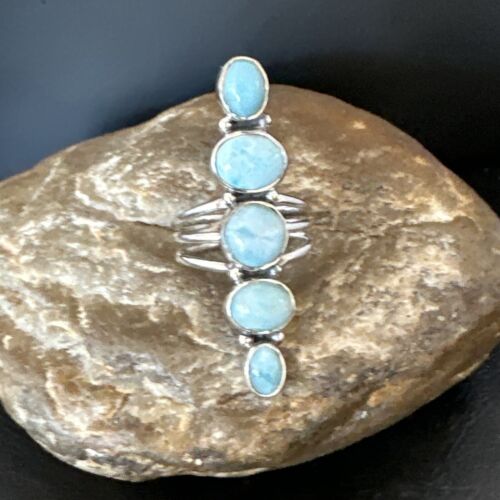 Navajo Blue Larimar Multi-Stone Ring | Authentic Native American Sterling Silver | Multi-Stone | Sz 8.5 | 15971