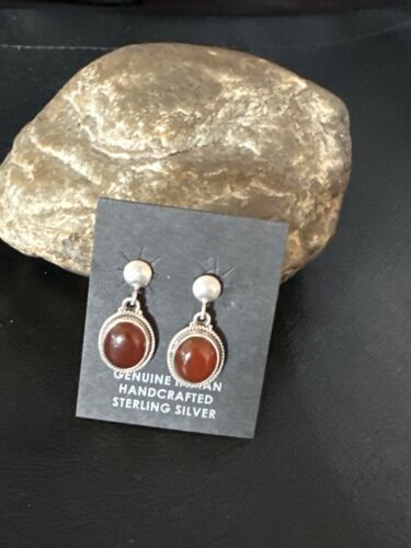 Navajo Burgundy Carnelian Dangle Earrings | Sterling Silver | Authentic Native American Handmade | 14925