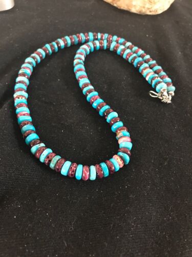 USA Navajo Indian Purple Spiny Oyster Turquoise Bead Sterling Necklace | 20" | 8032 - Masha USA