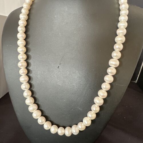 Handmade White Freshwater Pearl Bead Necklace | Sterling Silver | 21" | 17368