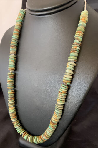 Navajo Green Royston Turquoise Necklace | Sterling Silver | 22" | Authentic Native American Handmade | 11706