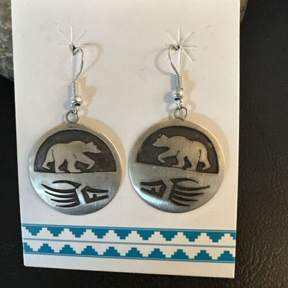 Hopi BearPaw Dangle Earrings | Sterling Silver | Authentic Native American Handmade | 16841