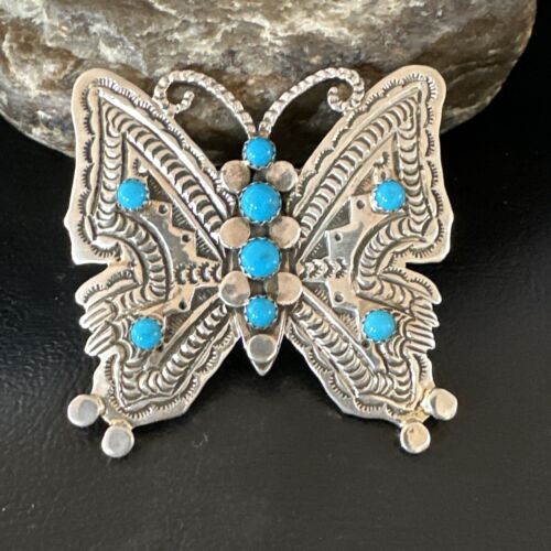 Navajo Turquoise Butterfly Ring | Authentic Native American Sterling Silver | Multi-Stone | Adjustable Women's Sz 7 | 16171
