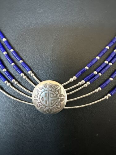 Concha Blue Lapis Heishi | Navajo Liquid Sterling Silver Necklace | 5 Strand | 20" | 15874