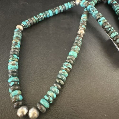 Men's Blue Spiderweb Turquoise Necklace | 8mm | Navajo Sterling Silver | 22" | Authentic Native American Handmade | 11702